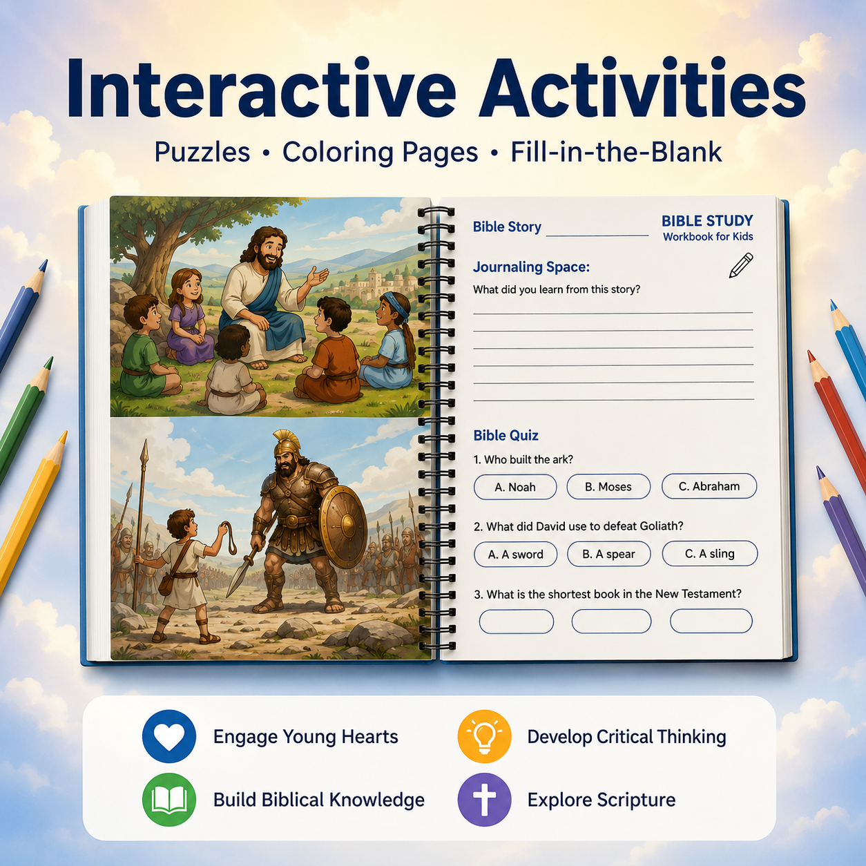 Bible Study Workbook With Lessons, Activities & Quizzes