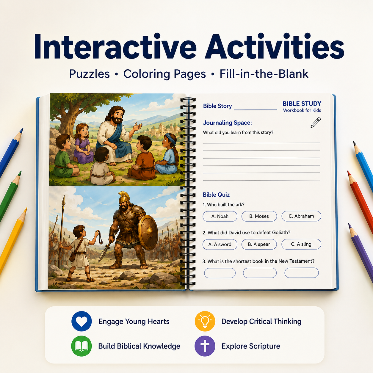 Bible Study Workbook With Lessons, Activities & Quizzes